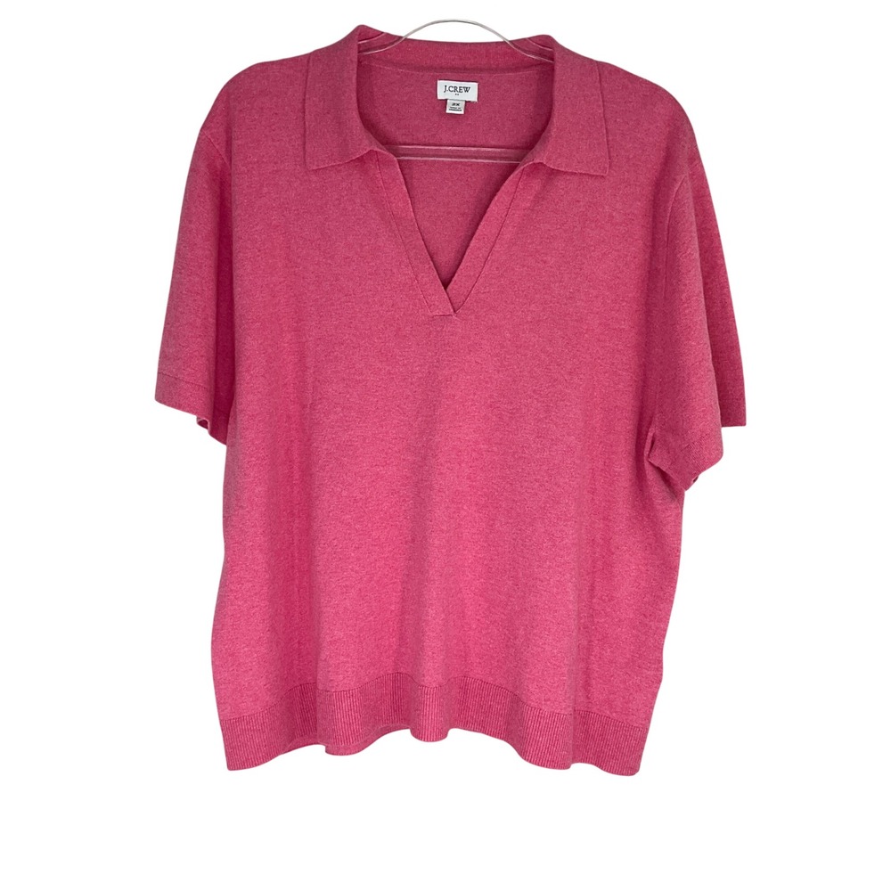 J Crew Pink Cashmere Blend Short Sleeve Collared Sweater Top Plus Sz 2X Luxe